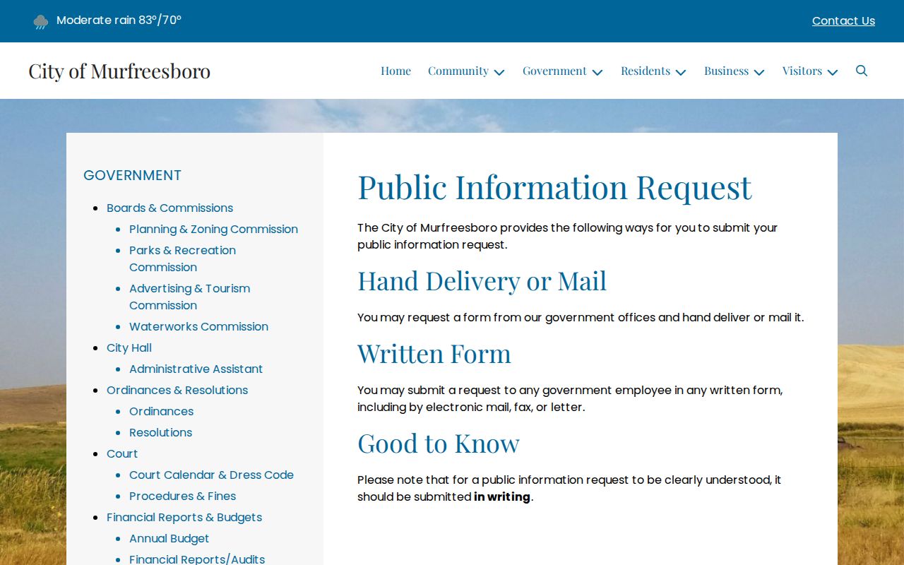 Murfreesboro criminal records public information request channels