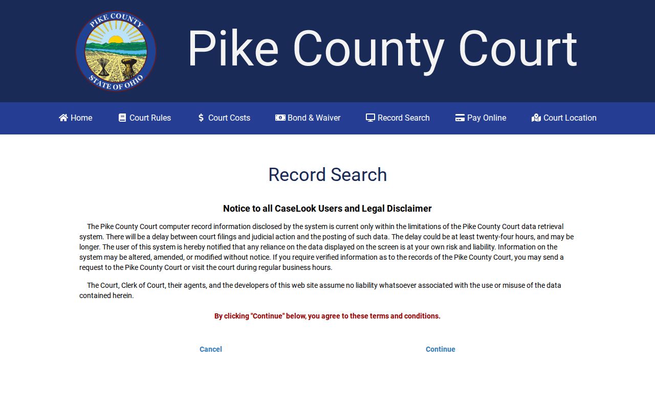Pike County criminal court case CaseLook disclaimer