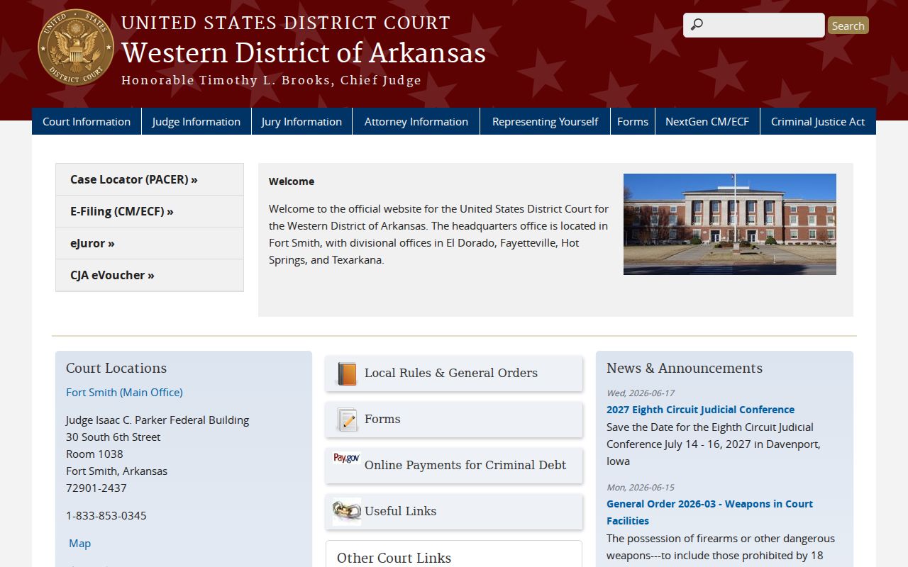 Western District of Arkansas court serving Pike County federal cases
