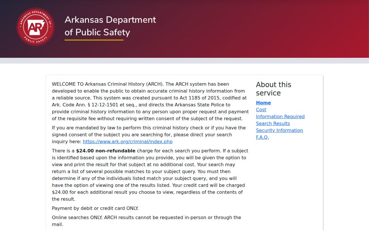 Pike County criminal history search through Arkansas ARCH