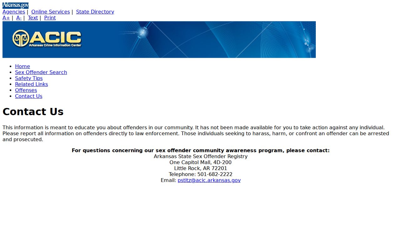 ACIC contact source for Pike County sex offender registry questions